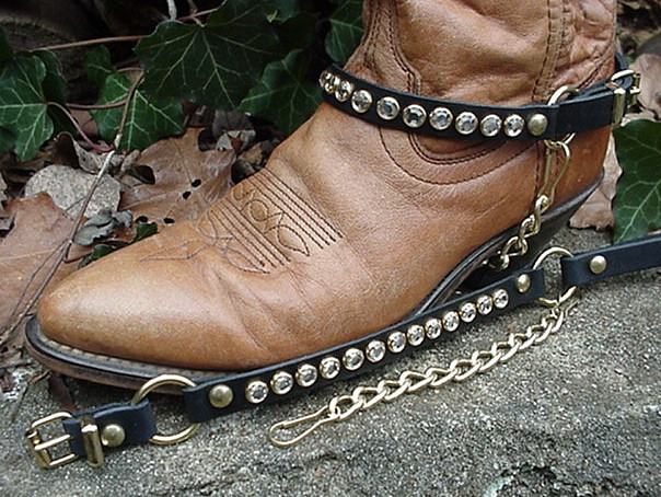 WESTERN BOOTS BOOT CHAINS LADIES BLACK LEATHER W CRYSTAL RHINESTONES GOLD  HWRE - Dangerous Threads, Inc.
