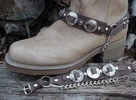 WESTERN BOOTS BOOT CHAINS BROWN TOPGRAIN COWHIDE LEATHER W 3 1" NICKEL CONCHOS