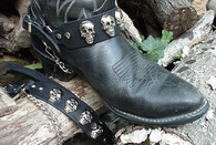 WESTERN BOOTS BOOT CHAINS BLACK TOPGRAIN COWHIDE LEATHER WITH CAST SKULLS