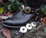 WESTERN BOOTS BOOT CHAINS BLACK TOPGRAIN COWHIDE LEATHER W BIG GOLD STAR CONCHOS