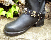 WESTERN BOOTS BOOT CHAINS BLACK TOPGRAIN COWHIDE LEATHER W SKULL & CROSSBONES