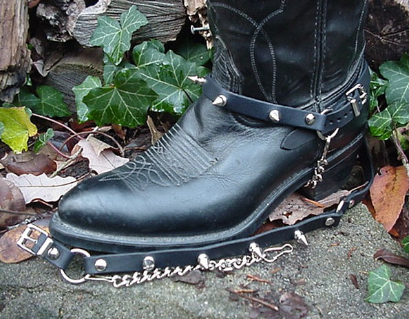 WESTERN BOOTS BOOT CHAINS BLACK TOPGRAIN COWHIDE LEATHER W 1/2" SPIKES -  Dangerous Threads, Inc.