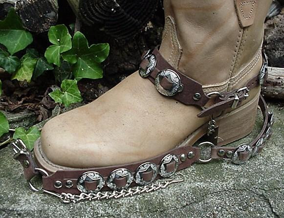 WESTERN BOOTS BOOT CHAINS "The Concho Honcho" BROWN TOPGRAIN LEATHER, 8  CONCHOS - Dangerous Threads, Inc.