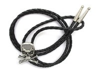 WESTERN BOLO TIE with SKULL & CROSSBONES ANTIQUED ORNAMENT