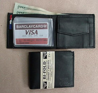 MENS BLACK LEATHER WALLET LAMB BIFOLD W COIN POUCH 756