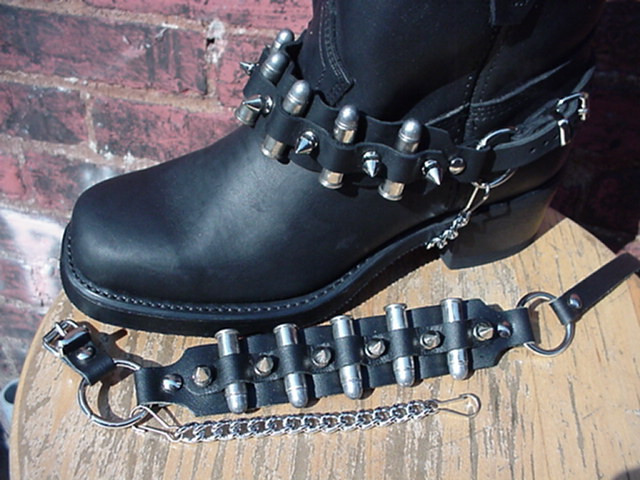 3 REAL THUMBCUFFS BIKER BOOTS BOOT CHAINS BLACK TOPGRAIN COWHIDE LEATHER