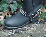 BIKER BOOTS BOOT CHAINS BLACK TOPGRAIN COWHIDE LEATHER WITH DOUBLE STEEL CHAINS