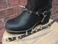 BIKER BOOTS BOOT CHAINS BLACK TOPGRAIN COWHIDE LEATHER WITH BIG 1" SPIKES 