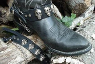 BIKER BOOTS BOOT CHAINS BLACK TOPGRAIN COWHIDE LEATHER WITH CAST SKULLS