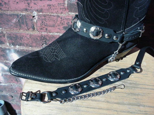 BIKER BOOTS BOOT CHAINS BLACK TOPGRAIN COWHIDE LEATHER W 3 1