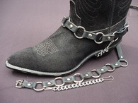 BIKER BOOTS BOOT CHAINS  BLACK TOPGRAIN COWHIDE LEATHER WITH METAL RINGS