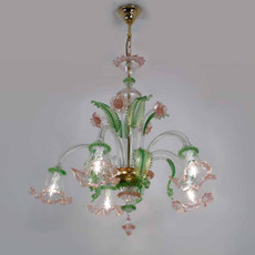 Pisanello Green/Pink Chandelier - 5 Lights