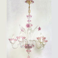 Classic Chandelier w/ Pink Accents - 5 Lights
