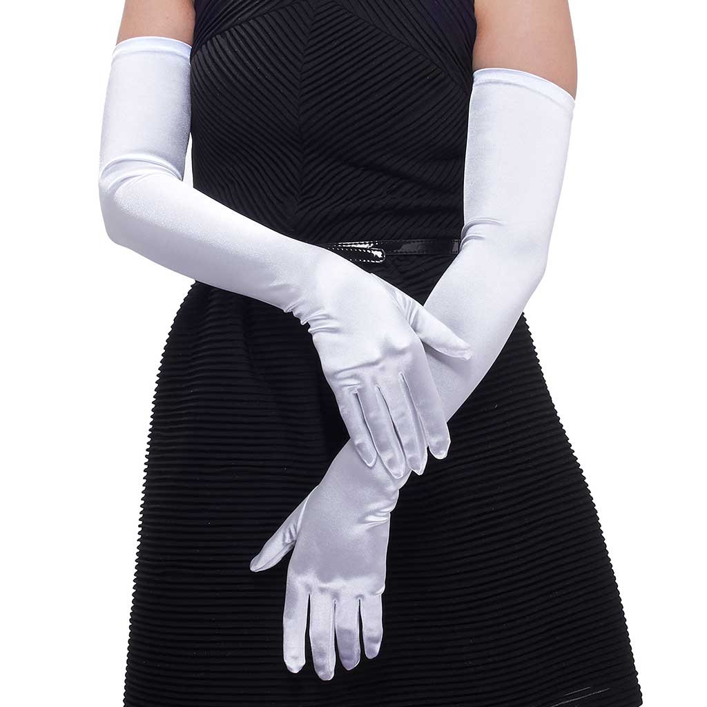 white cotton opera length gloves