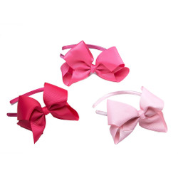 Pretty and Pink Grosgrain Ribbon Bow Headband Set of 3