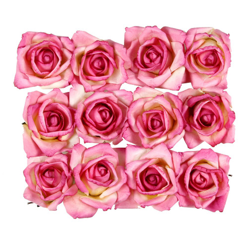 Short Stem Handmade Roses in Dark Pink One Dozen