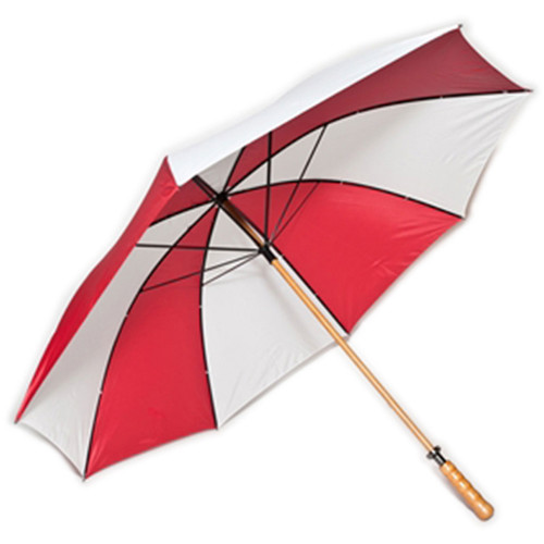 Golf Umbrella in Red & White Colors with Wooden Shaft
