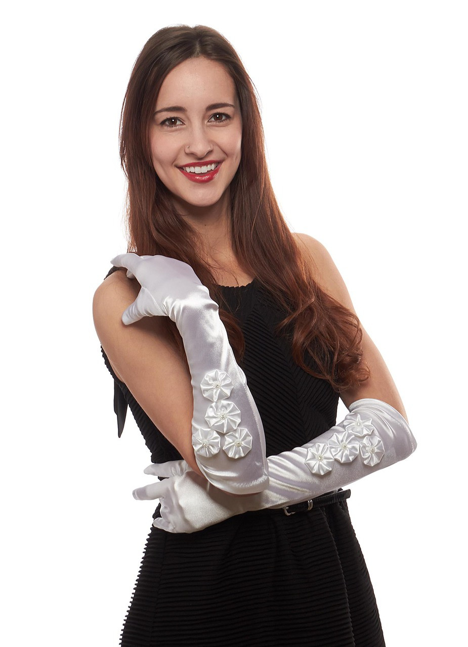 white satin elbow length gloves