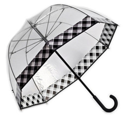 Couture Fiberglass Frame Bubble Umbrella with Plaid Trim