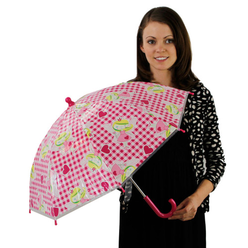 Fairy Princess Childrens Umbrella with Pink Plaid Background