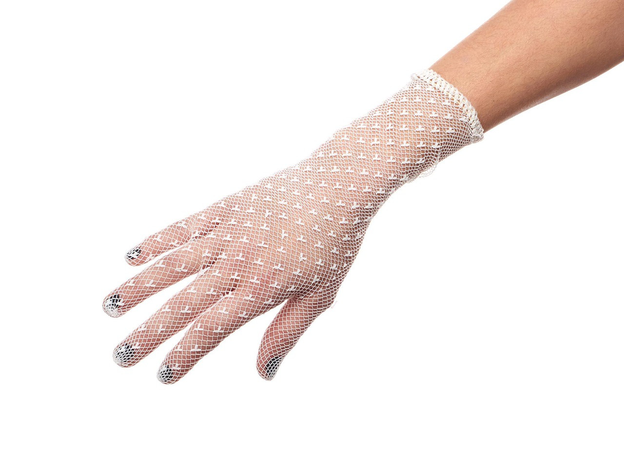 Delicate Long Stretch Filet Crochet Gloves with Pearl Decorate 