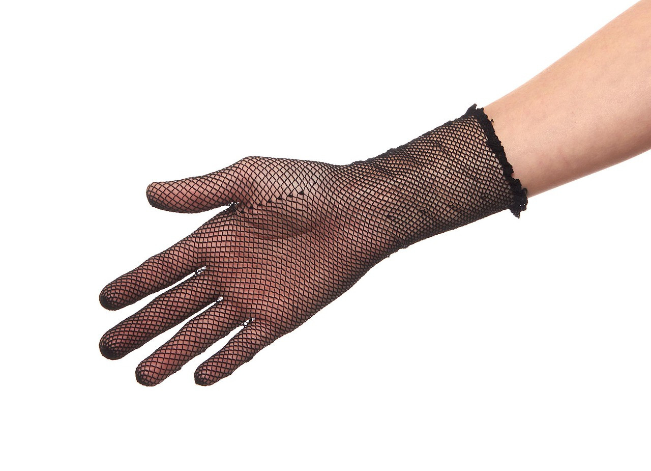 Delicate Long Stretch Nylon Filet Crochet Gloves with Sequins and Beads 