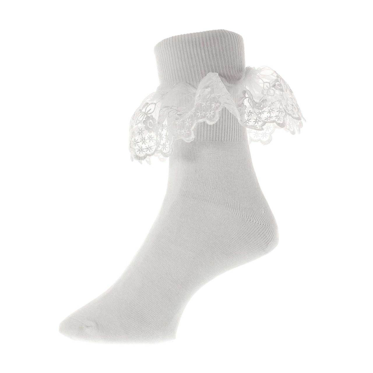 Divine White Lace Cotton Bobby Socks for Ladies Set of 2 Pairs