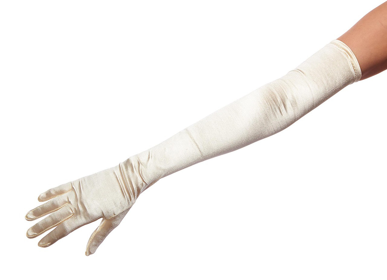Glamorous Gala Satin Opera Length Gloves with Pearlized Buttons