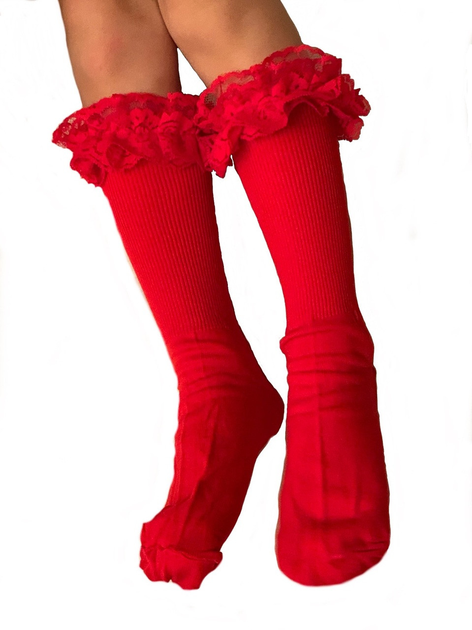 girls red frilly socks