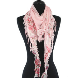 Phoebe Triangle Scarf with Lace and Ruffle Trim