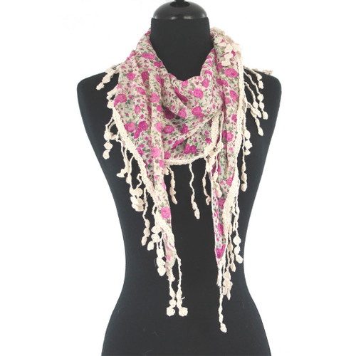 Phoebe Triangle Scarf with Crochet Lace Trim