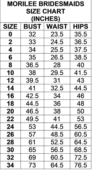 Morilee Bridesmaid Size Chart