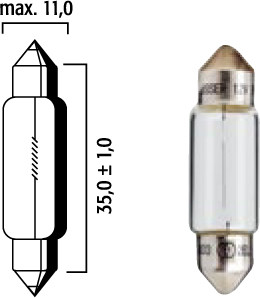 Festoon Light Bulb 12Volt-5Watt,  35mm ,Interior Light,German, 356, 911,