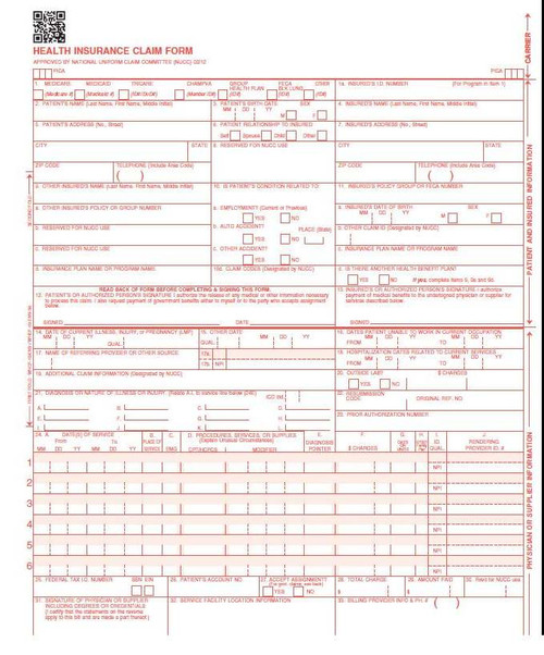 Our form is the official CMS 1500 claim form (new version) 02/12, 500 Count laser. This is the form that non-institutional providers and suppliers should use to bill Medicare, payers and insurance companies, 