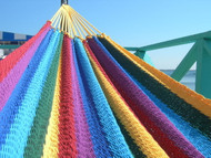 The vibrant colors of a rainbow Costa Rican soft sided hammock! 

