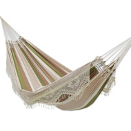Natural earth tones in this handcrafted cotton hammock