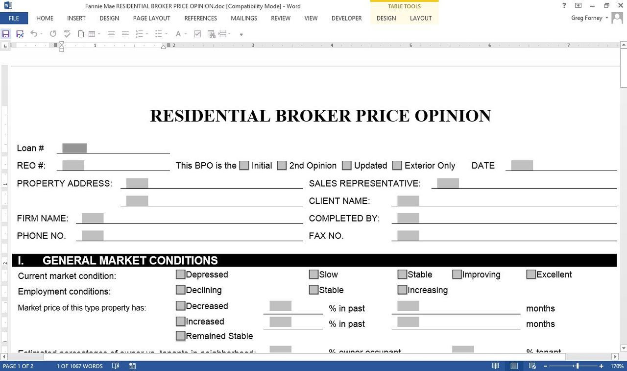 Fannie Mae Residential Broker Opinion Price Form Ezcontract Llc
