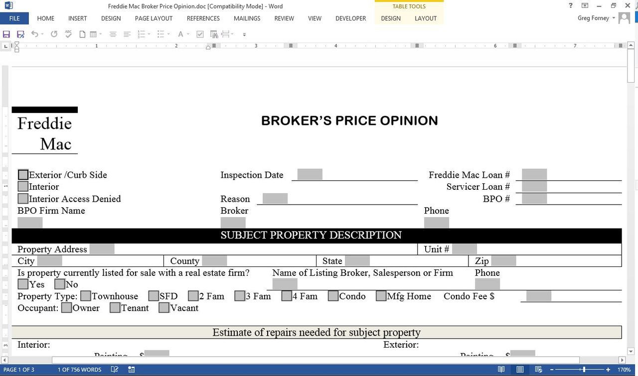 Freddie Mac Residential Broker Opinion Form Ezcontract Llc