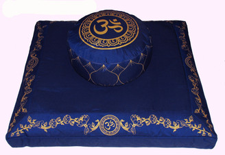 Boon Decor Meditation Cushion Set with Combination Zafu "Om in the Heart of the Lotus" Blue 