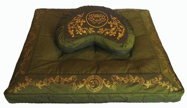 Boon Decor Meditation Pillow Set Crescent Zafu and Zabuton - Olive Green