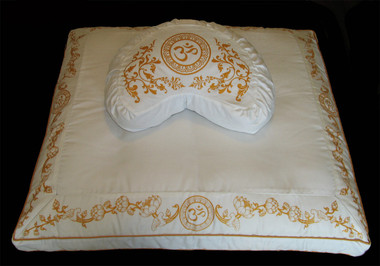 Boon Decor Meditation Cushion Crescent Zafu and Zabuton Set - Purity Collection - Om in Lotus - Ivory