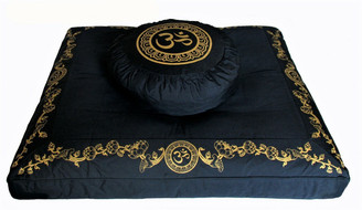 Boon Decor Meditation Cushion Set Zafu and Zabuton Om in Lotus Black