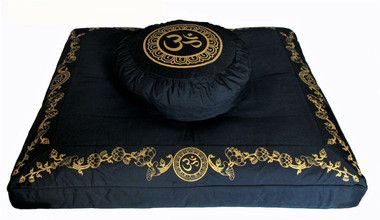 Boon Decor Meditation Cushion Set Zafu and Zabuton Om in Lotus Black