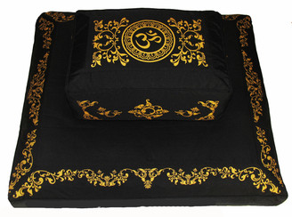 Boon Decor Meditation Cushion Set Rectangular Zafu and Zabuton - Black SEE SYMBOLS