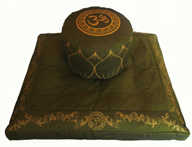Boon Decor Meditation Cushion Zafu and Zabuton Set Om in the Heart of Lotus Olive Green
