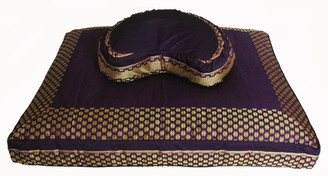 Boon Decor Meditation Cushion Set Crescent Zafu and Zabuton - One of a Kind Brocade Purple