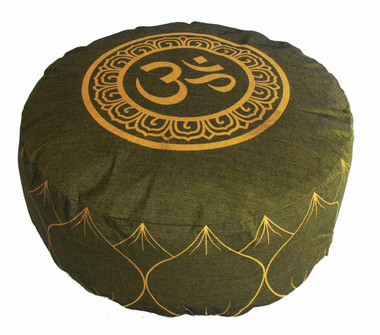 Boon Decor Meditation Cushion Buckwheat Kapok Fill Om in Lotus Olive Green 7 high