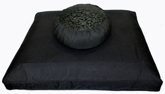 Boon Decor Meditation Cushion Set Buckwheat Zafu Pillow and Zabuton Floor Mat - Brocade Dragon Black