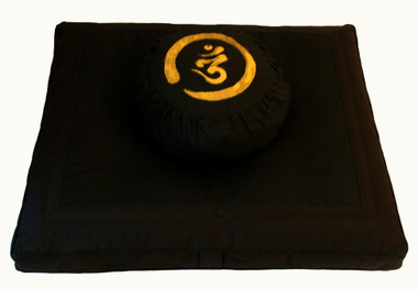 Boon Decor Zafu and Zabuton Meditation Cushion Set Calligraphy Om Black on Black