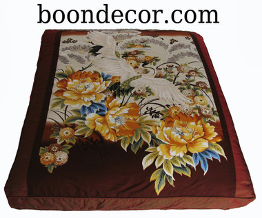 Boon Decor Zabuton Meditation Floor Cushion One of a Kind Two Cranes and Golden Peony
